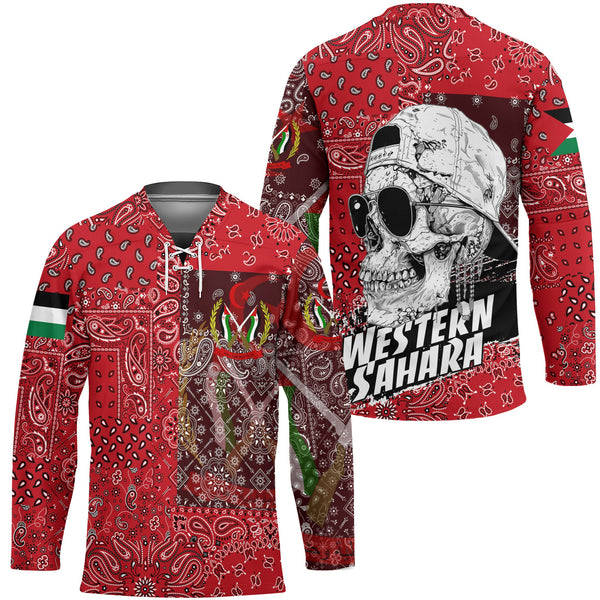 Western Sahara Hockey Jersey Paisley Flag And Skull Style 1