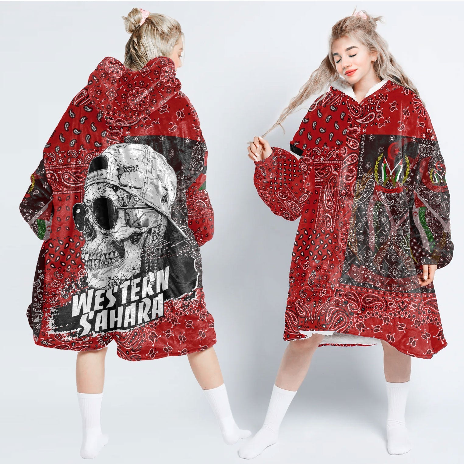 Western Sahara Hoodie Blanket Paisley Flag And Skull Style 1