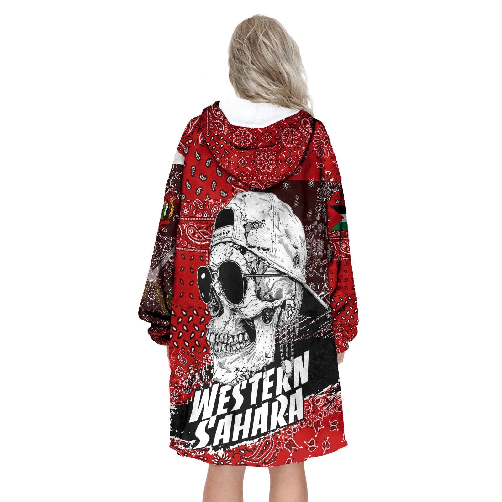 Western Sahara Hoodie Blanket Paisley Flag And Skull Style 3