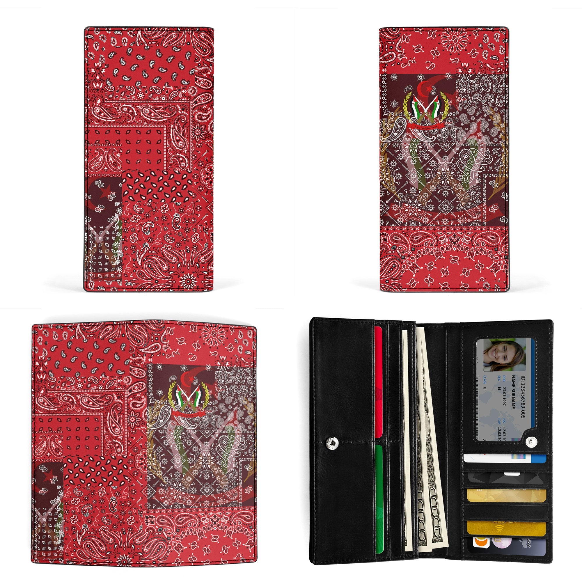 Western Sahara Leather Wallet Paisley Flag And Skull Style 3