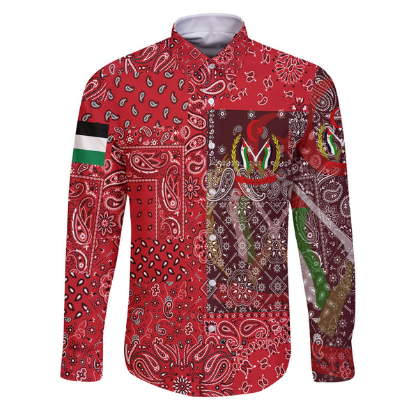 Western Sahara Long Sleeve Button Shirt Paisley Flag And Skull Style 1