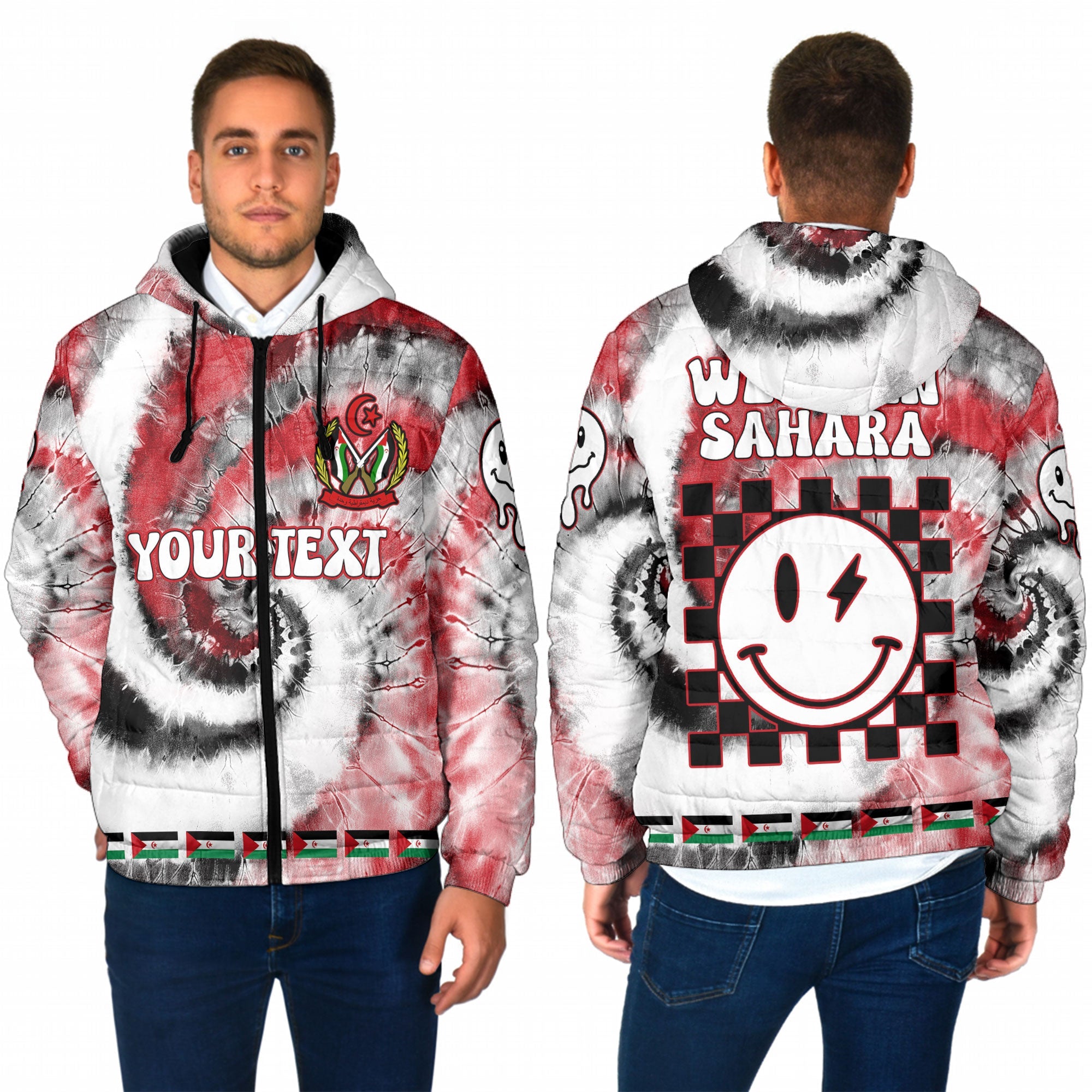 Western Sahara Men Hooded Padded Jacket Custom Tie Dye Style 1