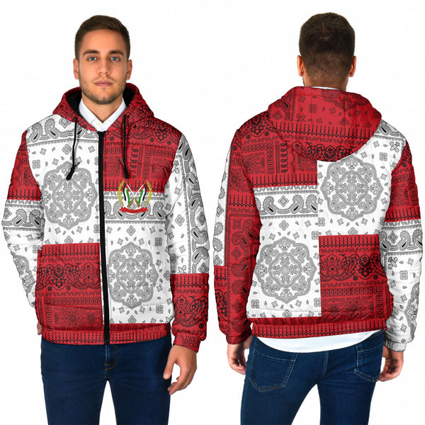 Western Sahara Men Hooded Padded Jacket Flag And Paisley Basic Style 1