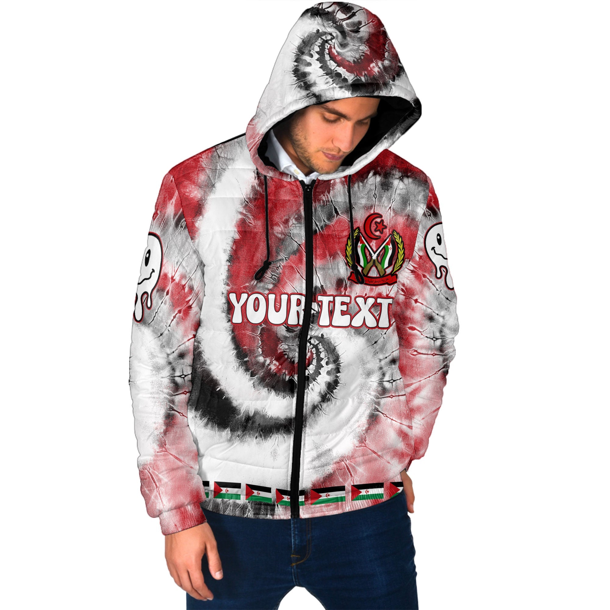 Western Sahara Men Hooded Padded Jacket Custom Tie Dye Style 2