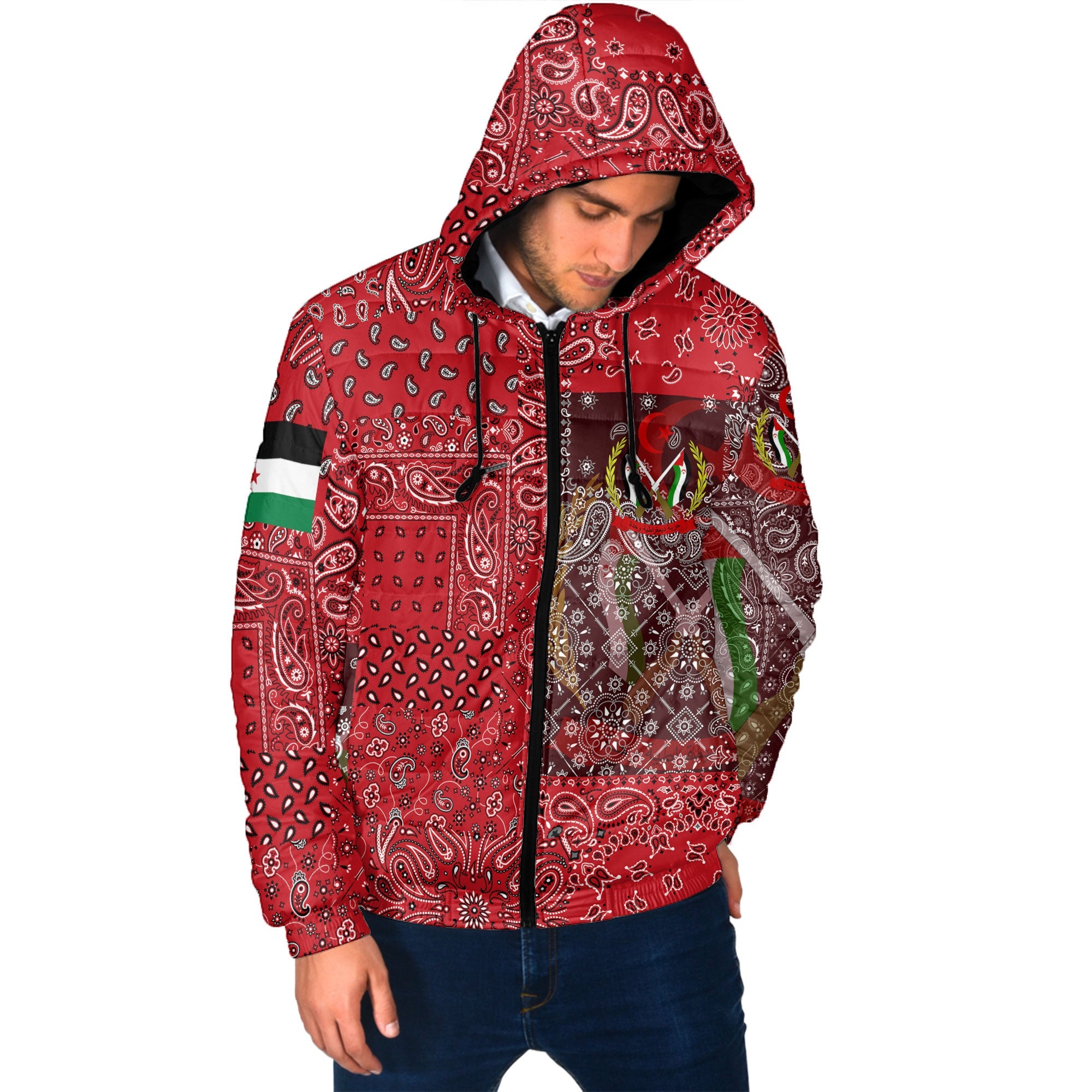 Western Sahara Men Hooded Padded Jacket Paisley Flag And Skull Style 2