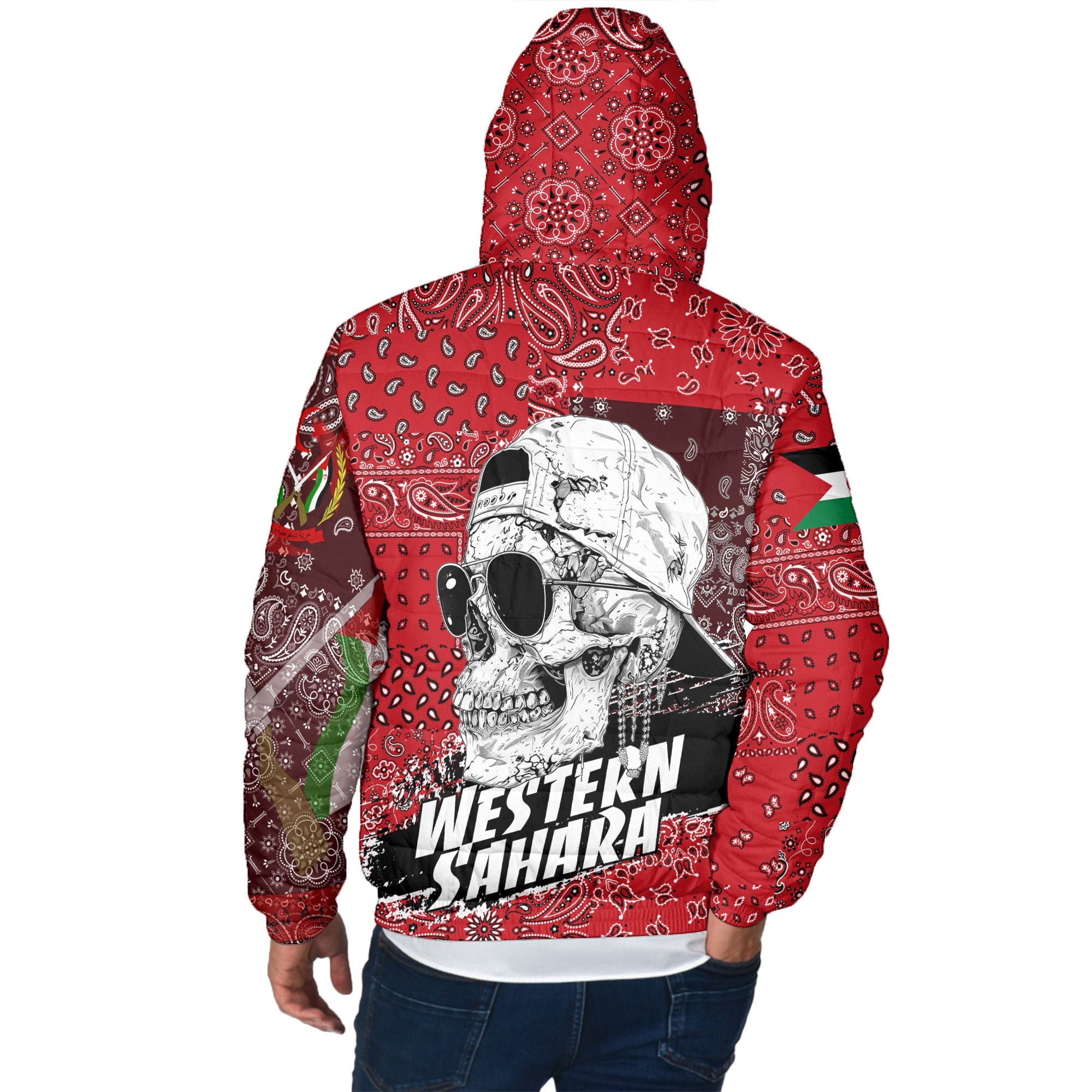 Western Sahara Men Hooded Padded Jacket Paisley Flag And Skull Style 3