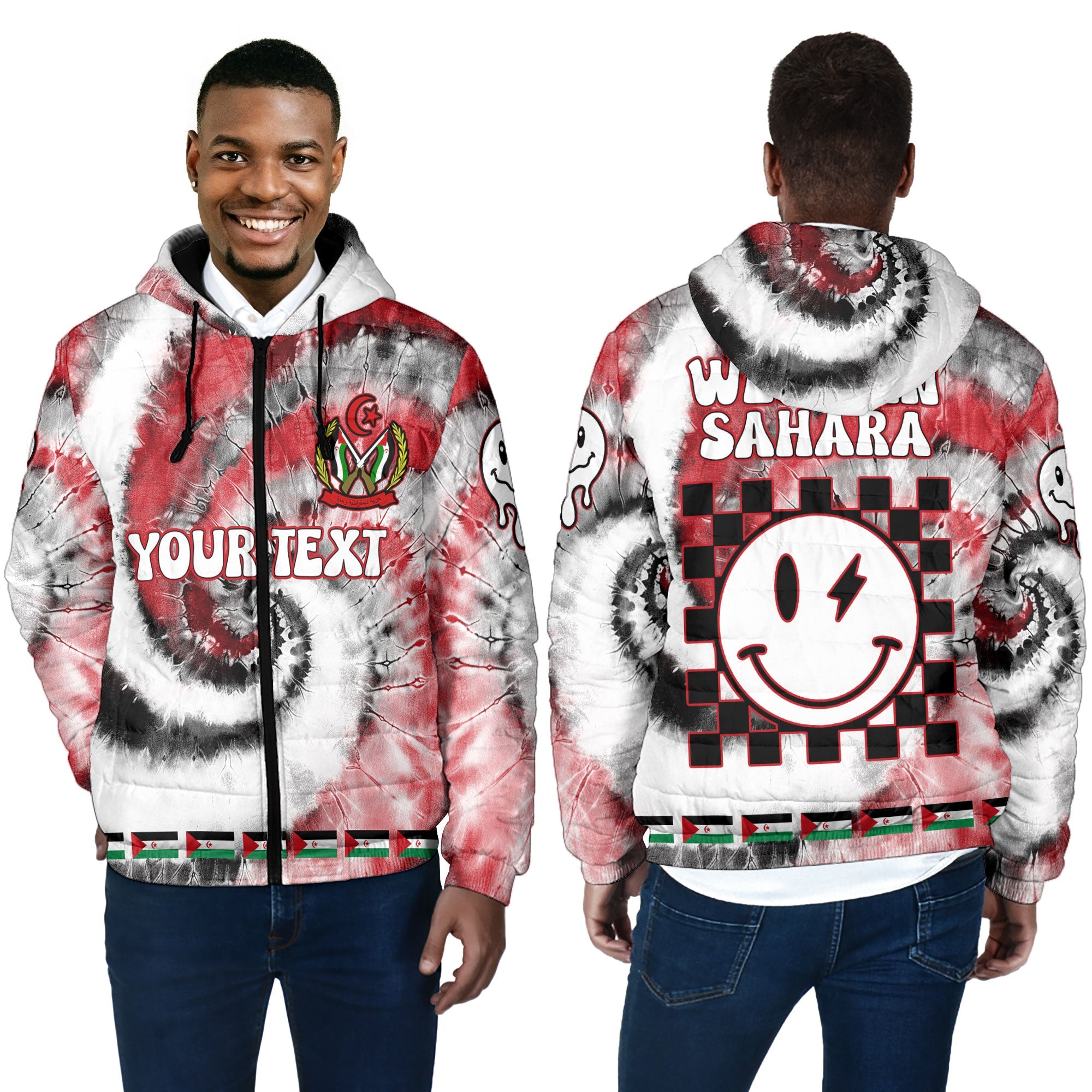 Western Sahara Men Hooded Padded Jacket Custom Tie Dye Style 4