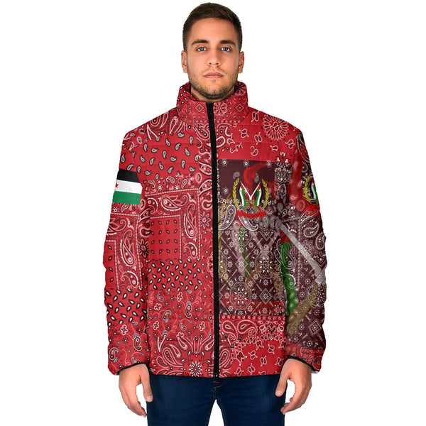 Western Sahara Men Padded Jacket Paisley Flag And Skull Style 1