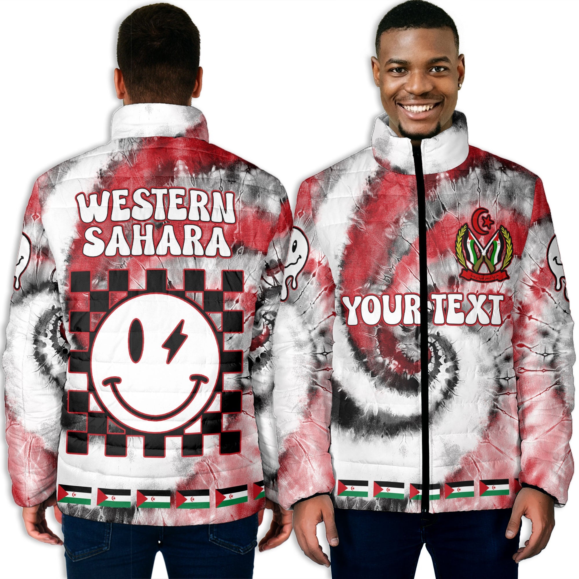 Western Sahara Men Padded Jacket Custom Tie Dye Style 3