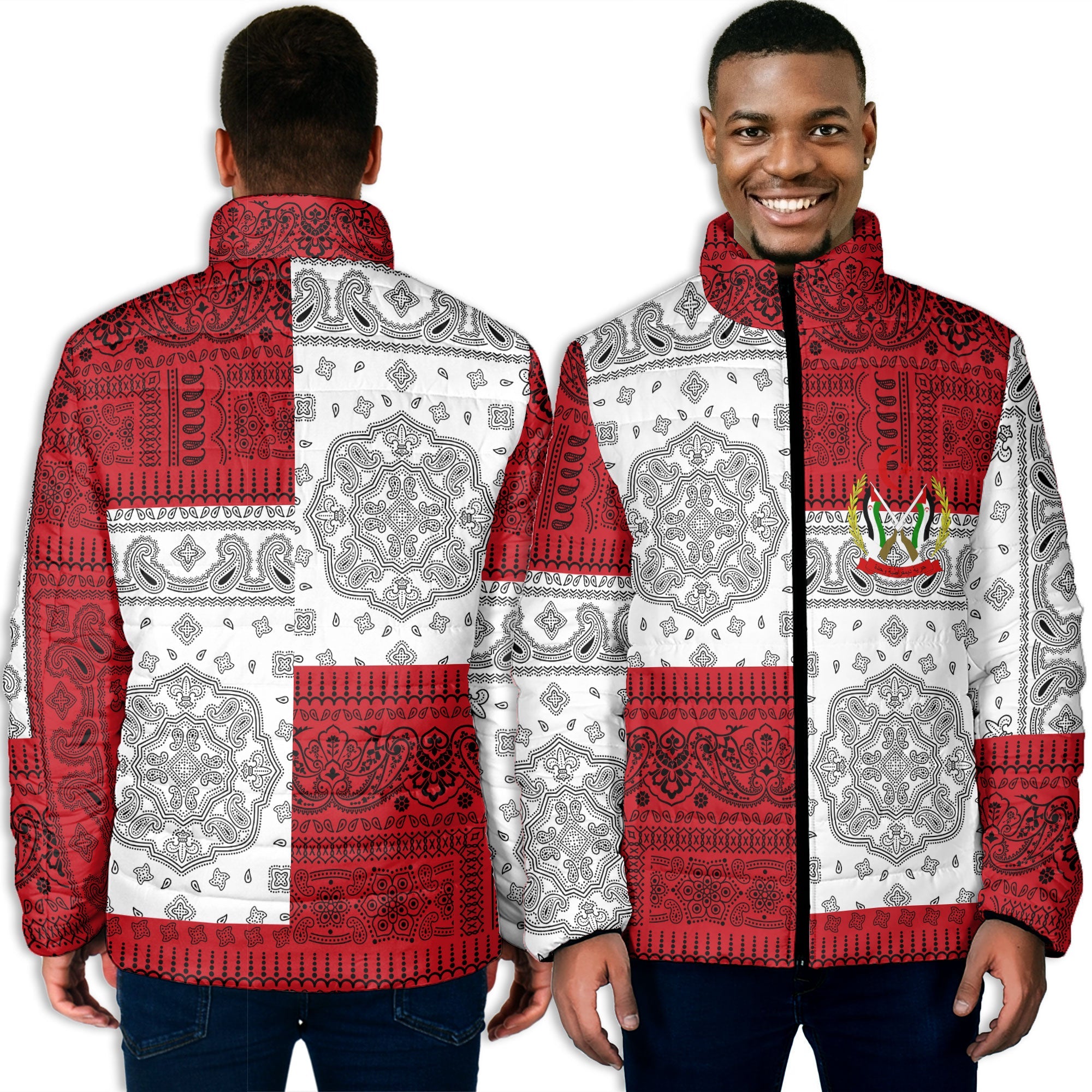 Western Sahara Men Padded Jacket Flag And Paisley Basic Style 3