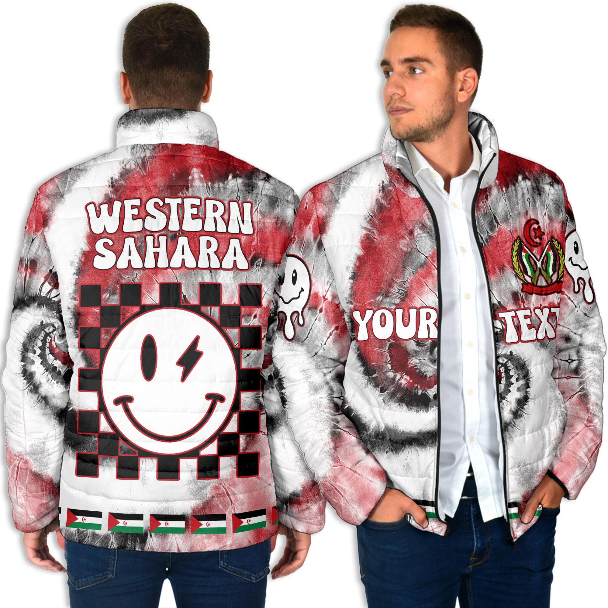 Western Sahara Men Padded Jacket Custom Tie Dye Style 4