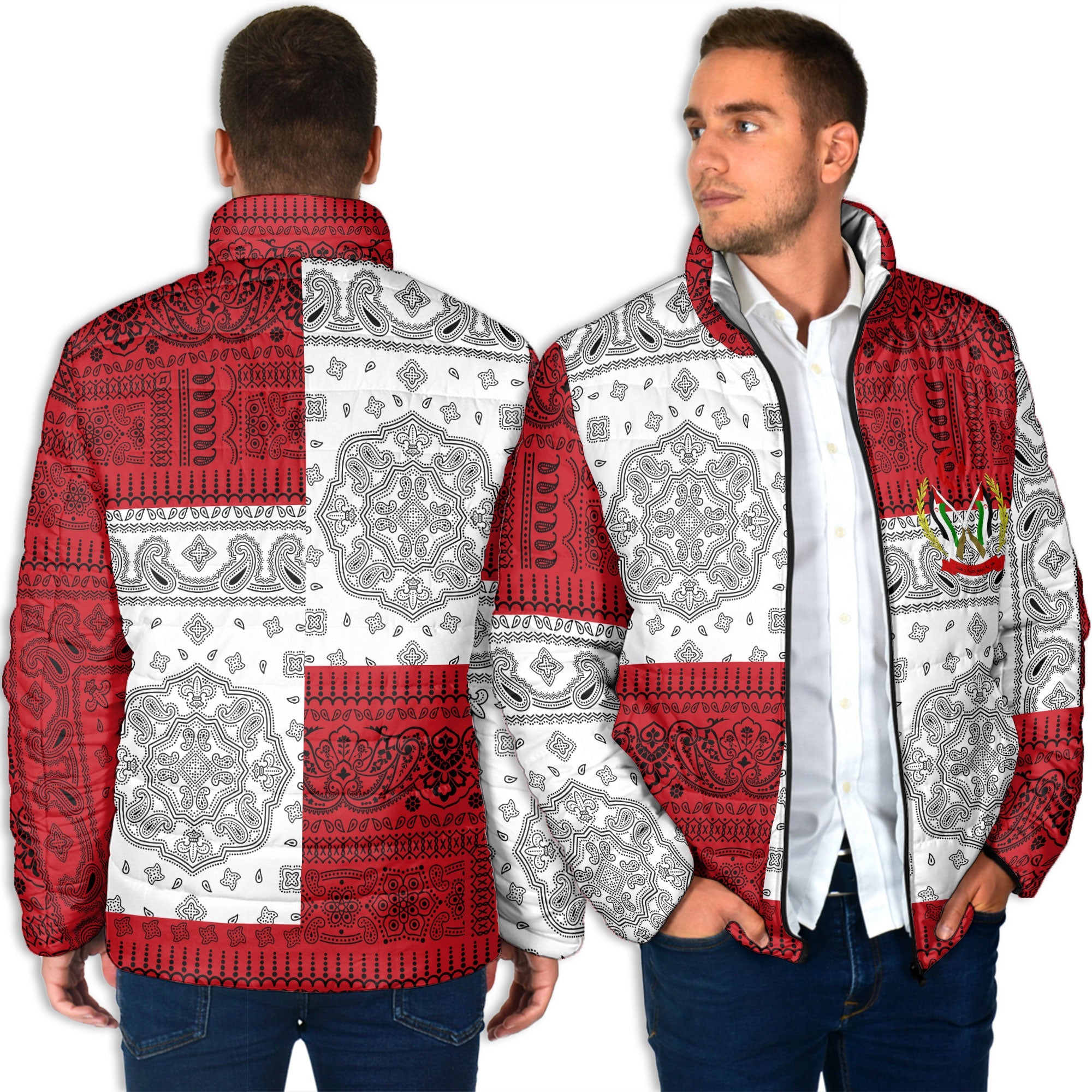 Western Sahara Men Padded Jacket Flag And Paisley Basic Style 4