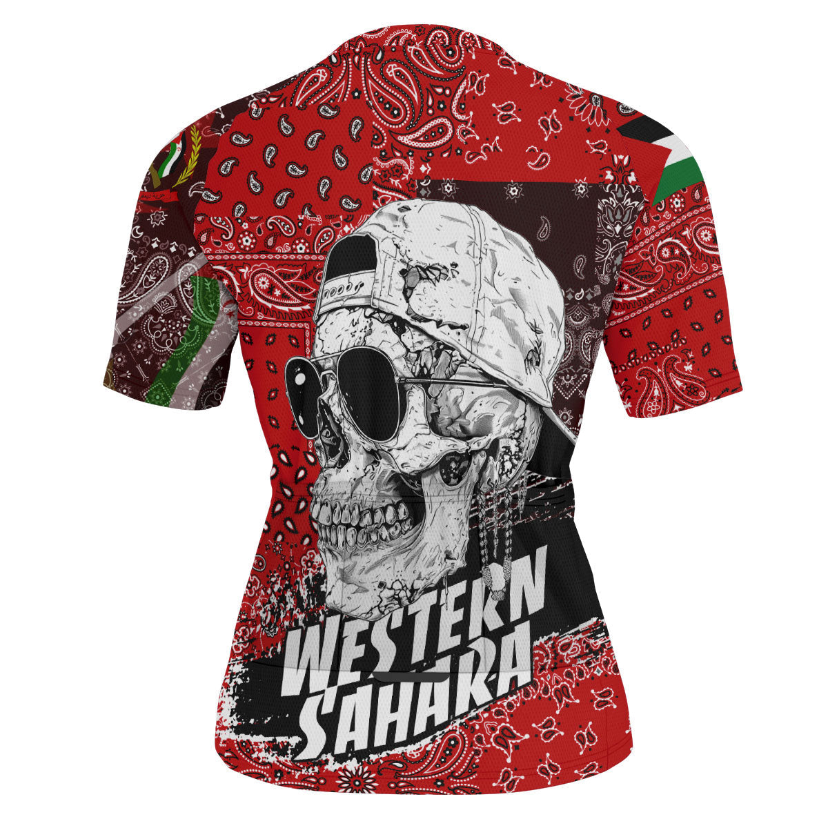 Western Sahara Men Cycling Jersey Paisley Flag And Skull Style 3