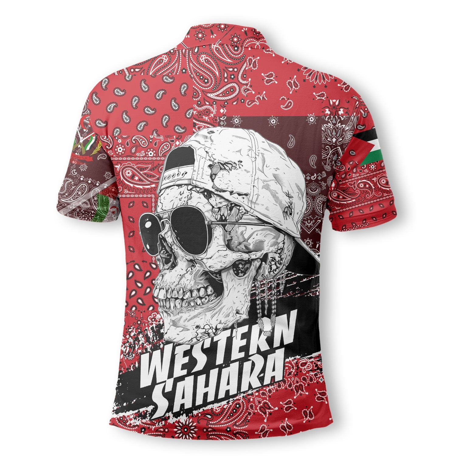 Western Sahara Polo Shirt Paisley Flag And Skull Style 3