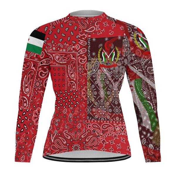 Western Sahara Raglan Men Cycling Jersey Long Sleeve Paisley Flag And Skull Style 1