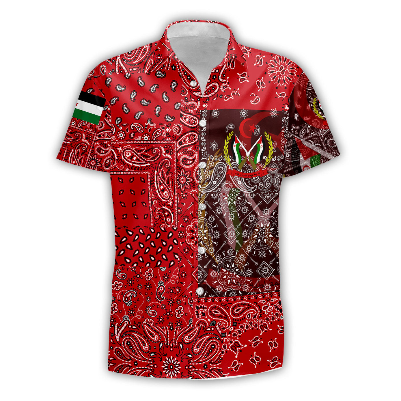 Western Sahara Short Sleeve Shirt Paisley Flag And Skull Style 1