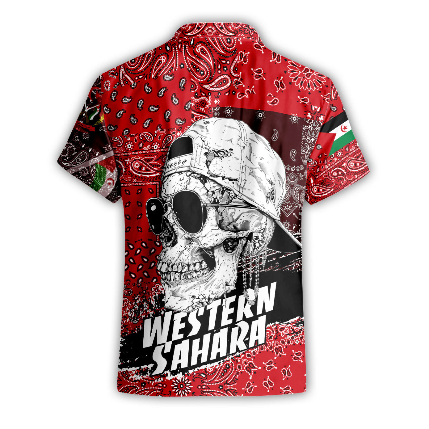 Western Sahara Short Sleeve Shirt Paisley Flag And Skull Style 2