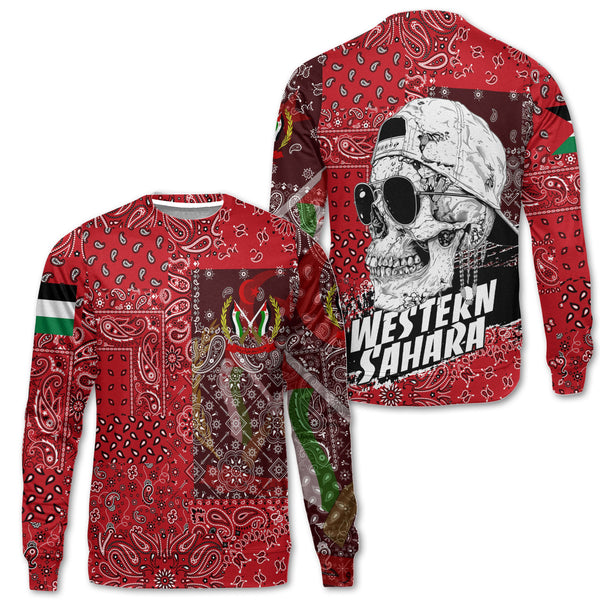 Western Sahara Sweatshirt Paisley Flag And Skull Style 1