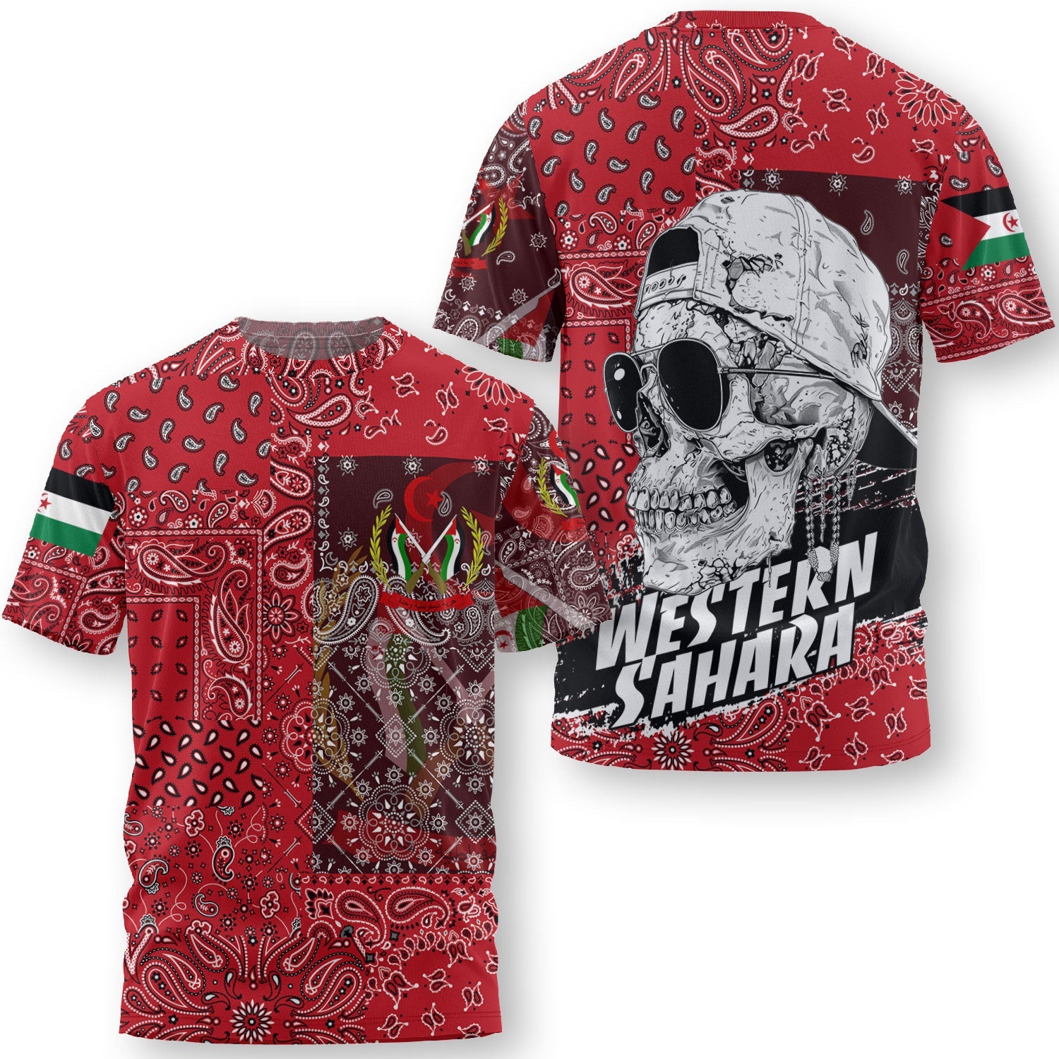 Western Sahara T Shirt Paisley Flag And Skull Style 3