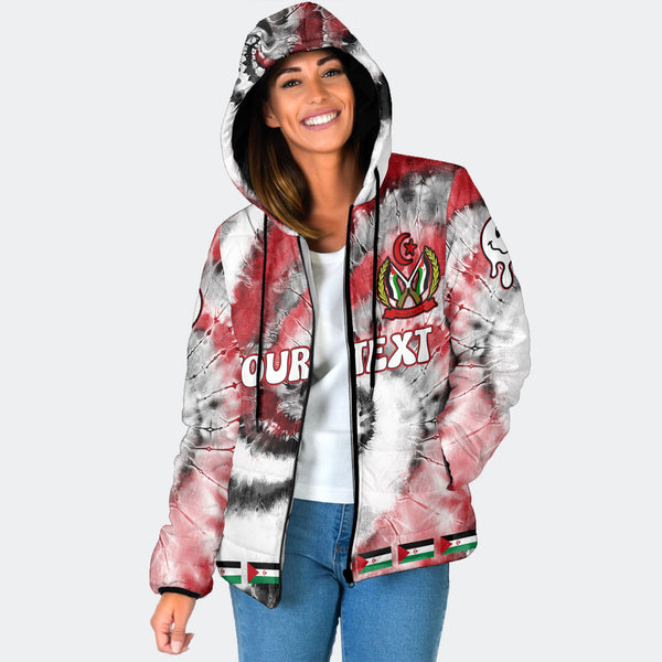 Western Sahara Women Hooded Padded Jacket Custom Tie Dye Style 1