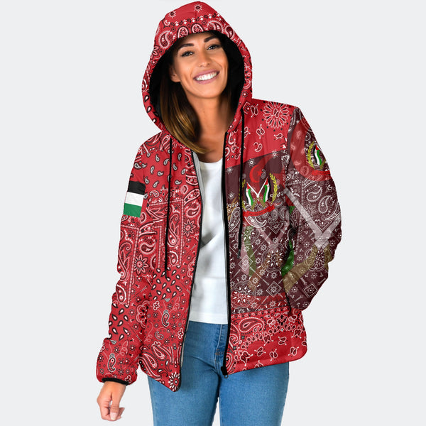 Western Sahara Women Hooded Padded Jacket Paisley Flag And Skull Style 1