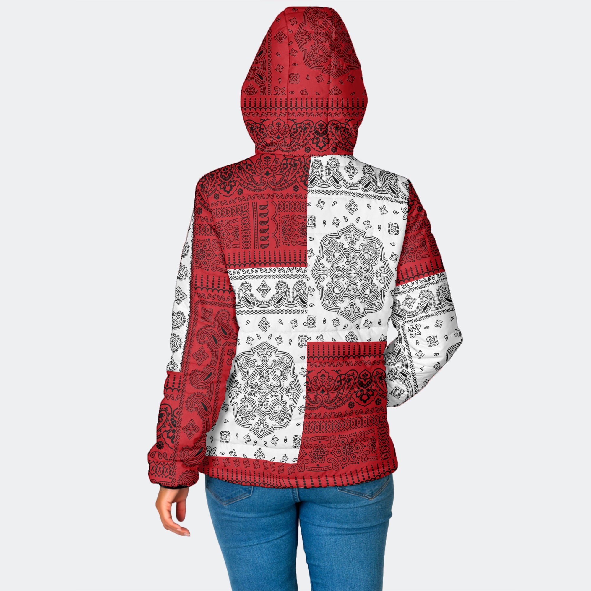 Western Sahara Women Hooded Padded Jacket Flag And Paisley Basic Style 2