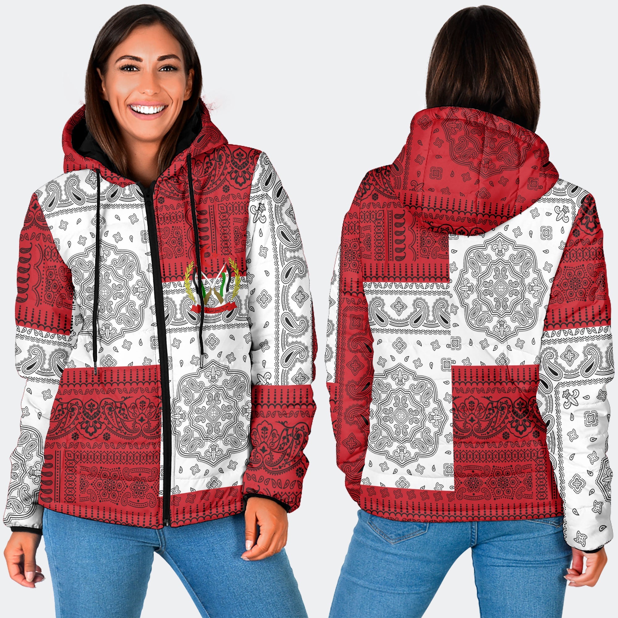 Western Sahara Women Hooded Padded Jacket Flag And Paisley Basic Style 3