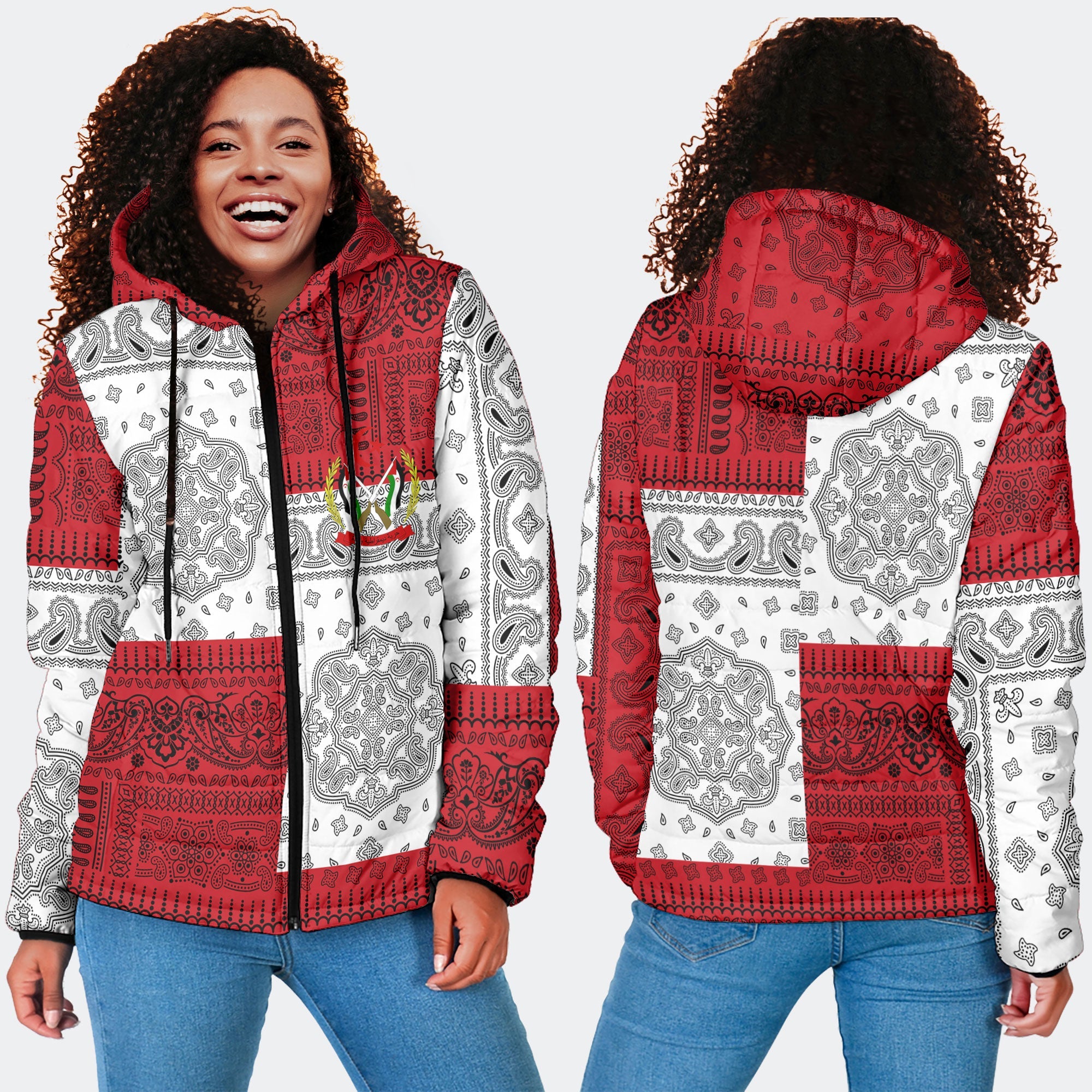 Western Sahara Women Hooded Padded Jacket Flag And Paisley Basic Style 4