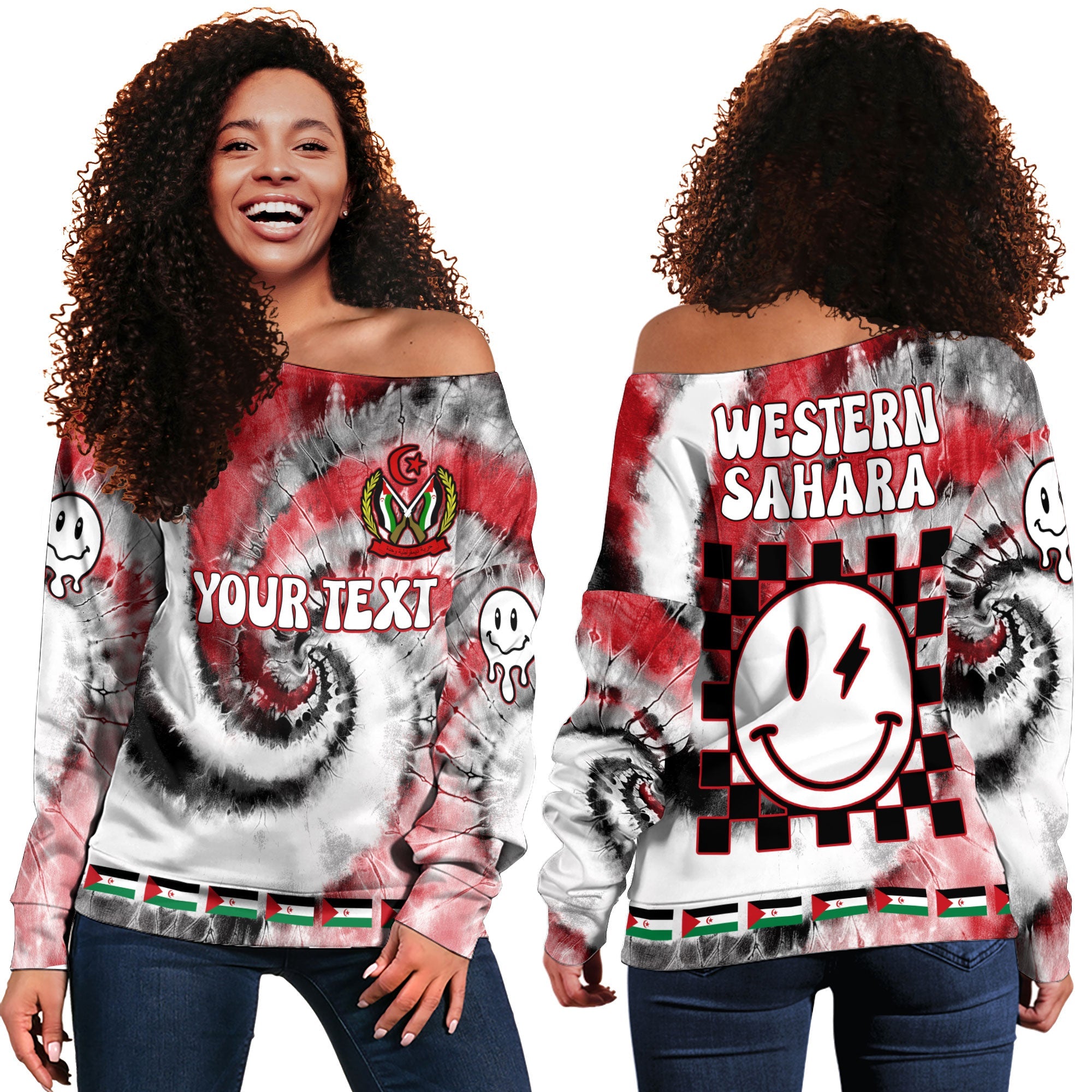 Western Sahara Women Off Shoulder Sweatshirt Custom Tie Dye Style 2