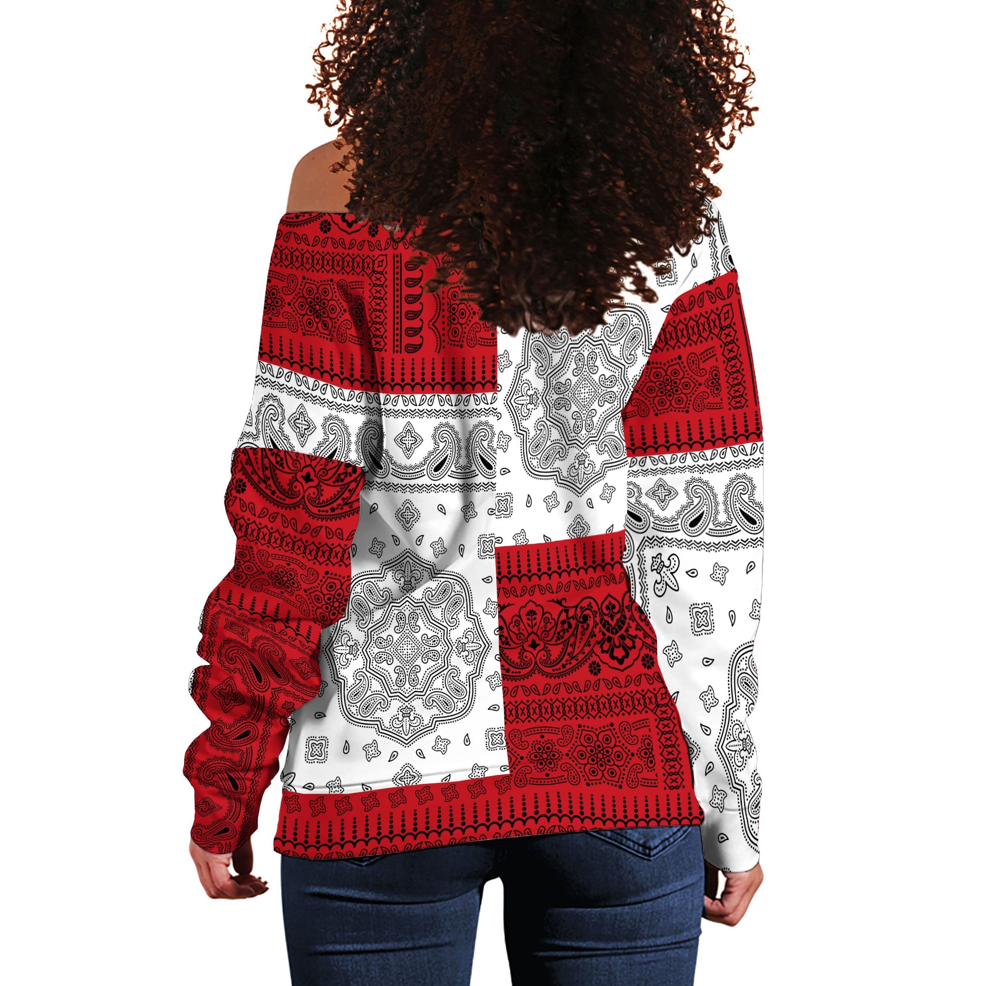 Western Sahara Women Off Shoulder Sweatshirt Flag And Paisley Basic Style 3