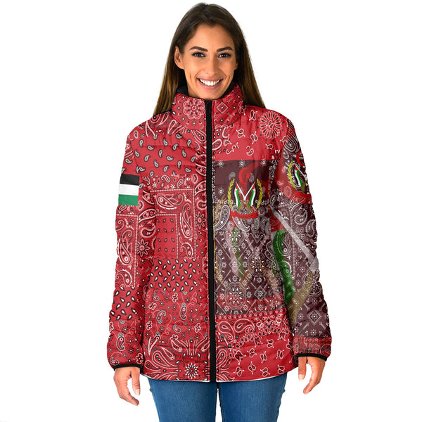 Western Sahara Women Padded Jacket Paisley Flag And Skull Style 1