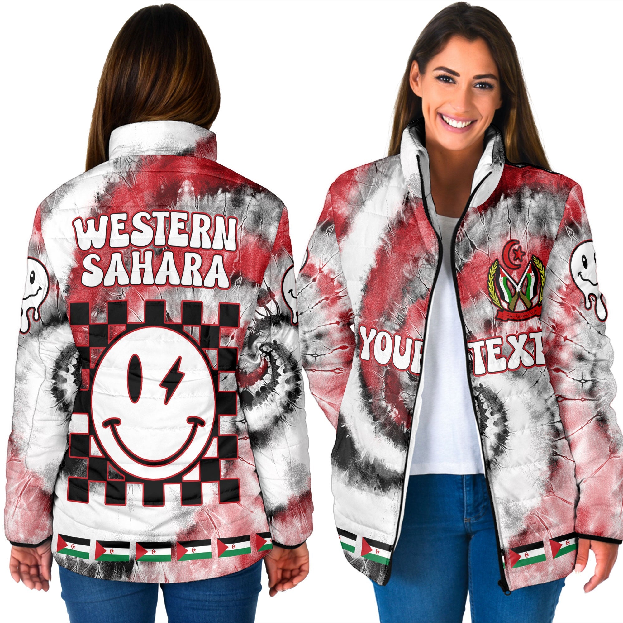 Western Sahara Women Padded Jacket Custom Tie Dye Style 3