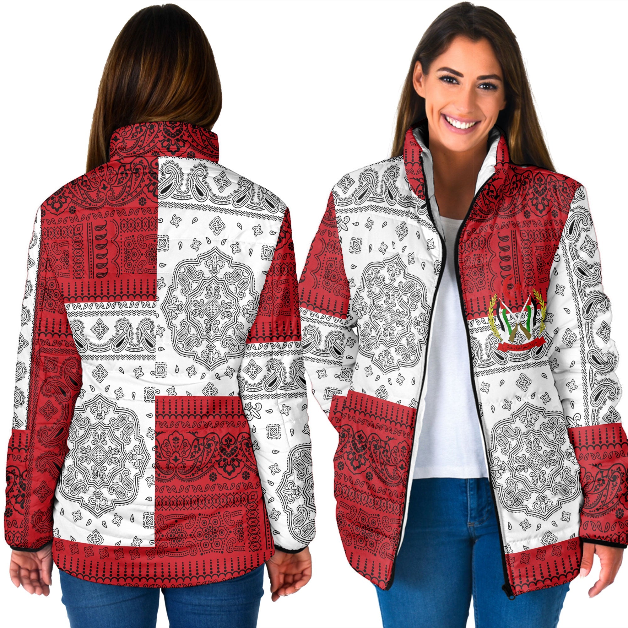 Western Sahara Women Padded Jacket Flag And Paisley Basic Style 3