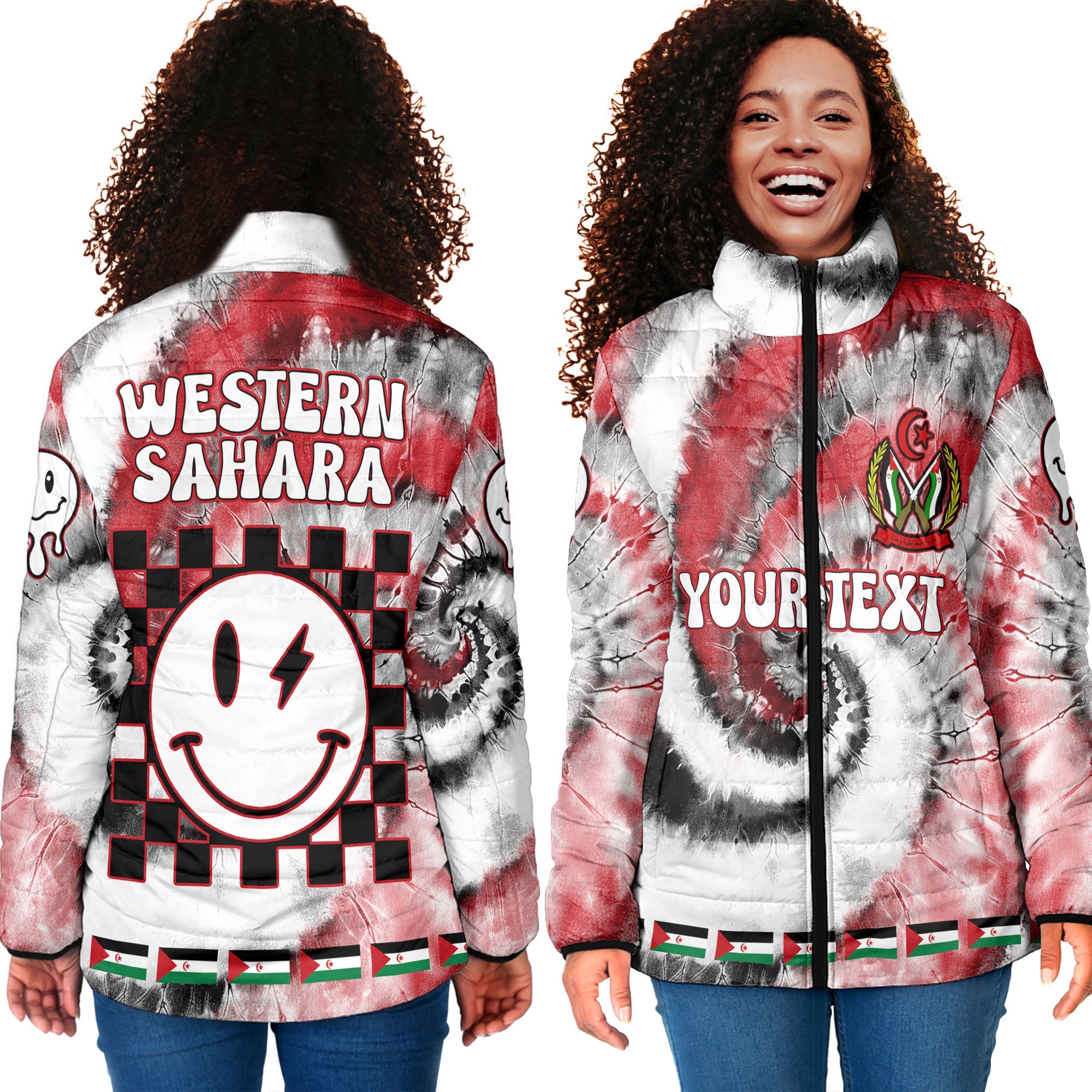 Western Sahara Women Padded Jacket Custom Tie Dye Style 4