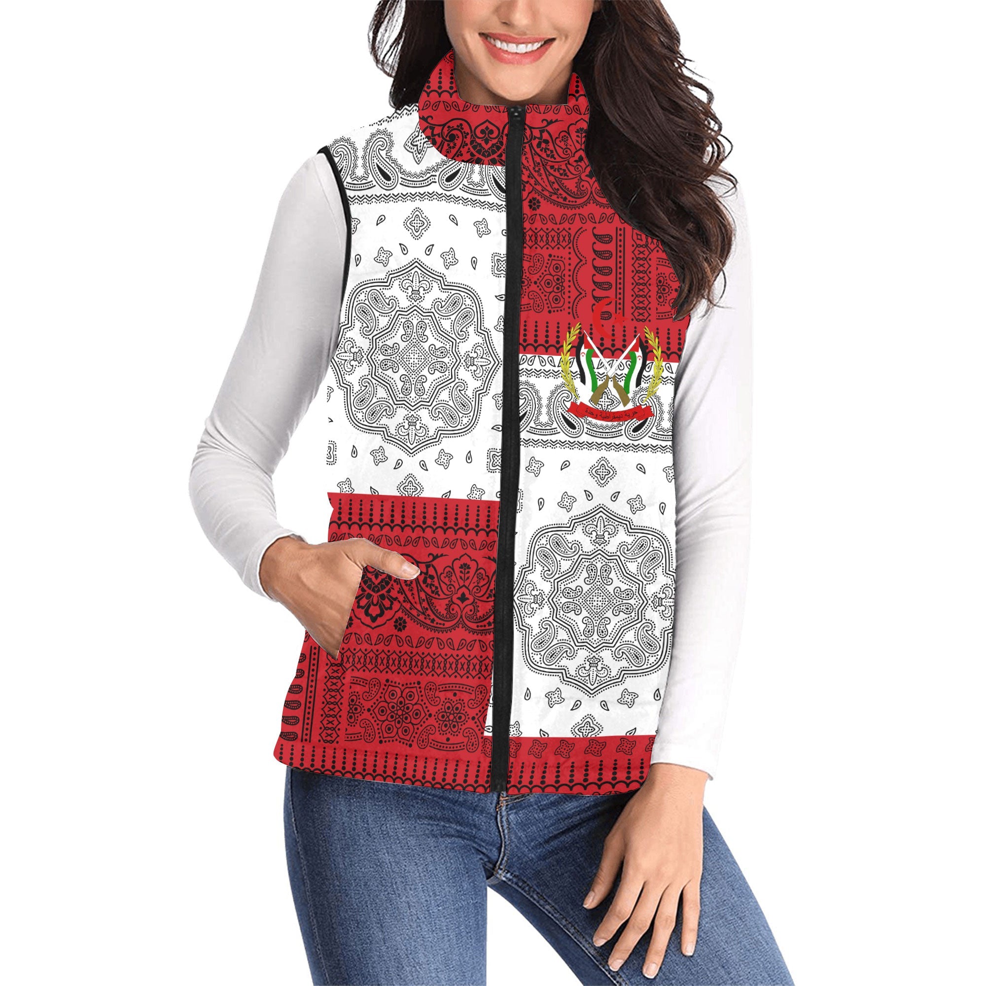 Western Sahara Women Padded Jacket Vest Flag And Paisley Basic Style 1