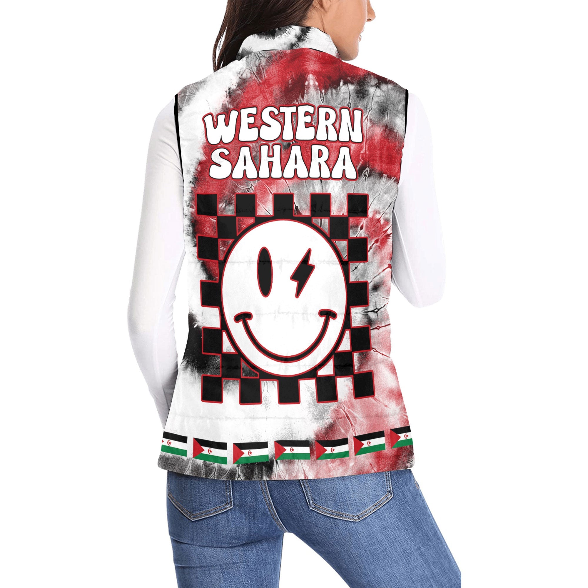 Western Sahara Women Padded Jacket Vest Custom Tie Dye Style 2