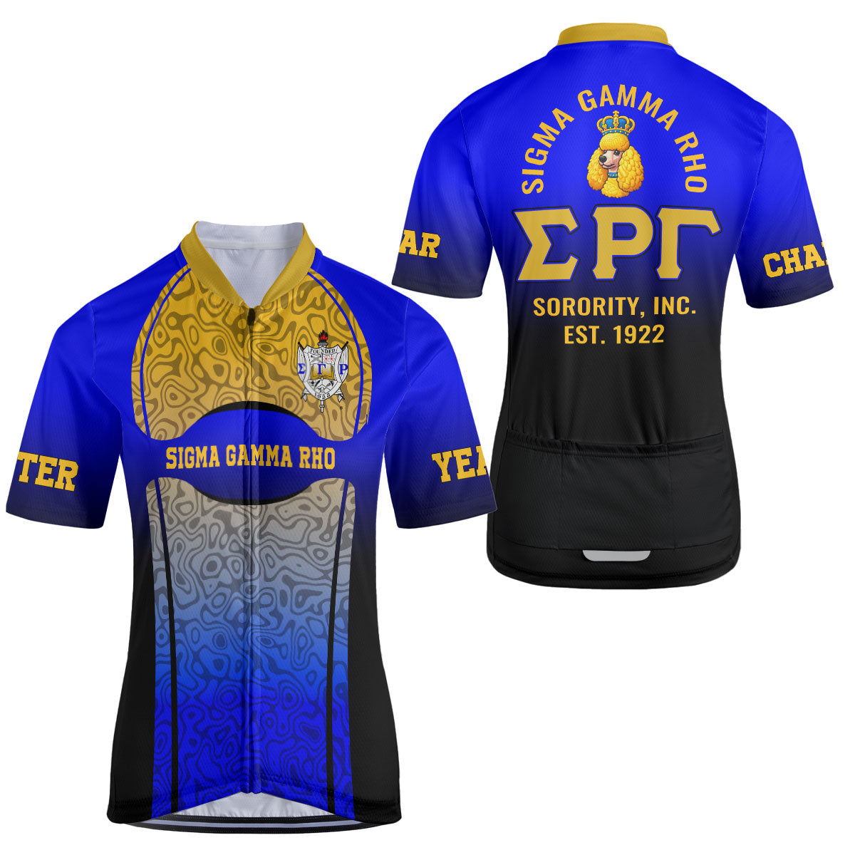 Sigma Gamma Rho Cycling Jersey Custom Blue Yellow Geometric Lines Style