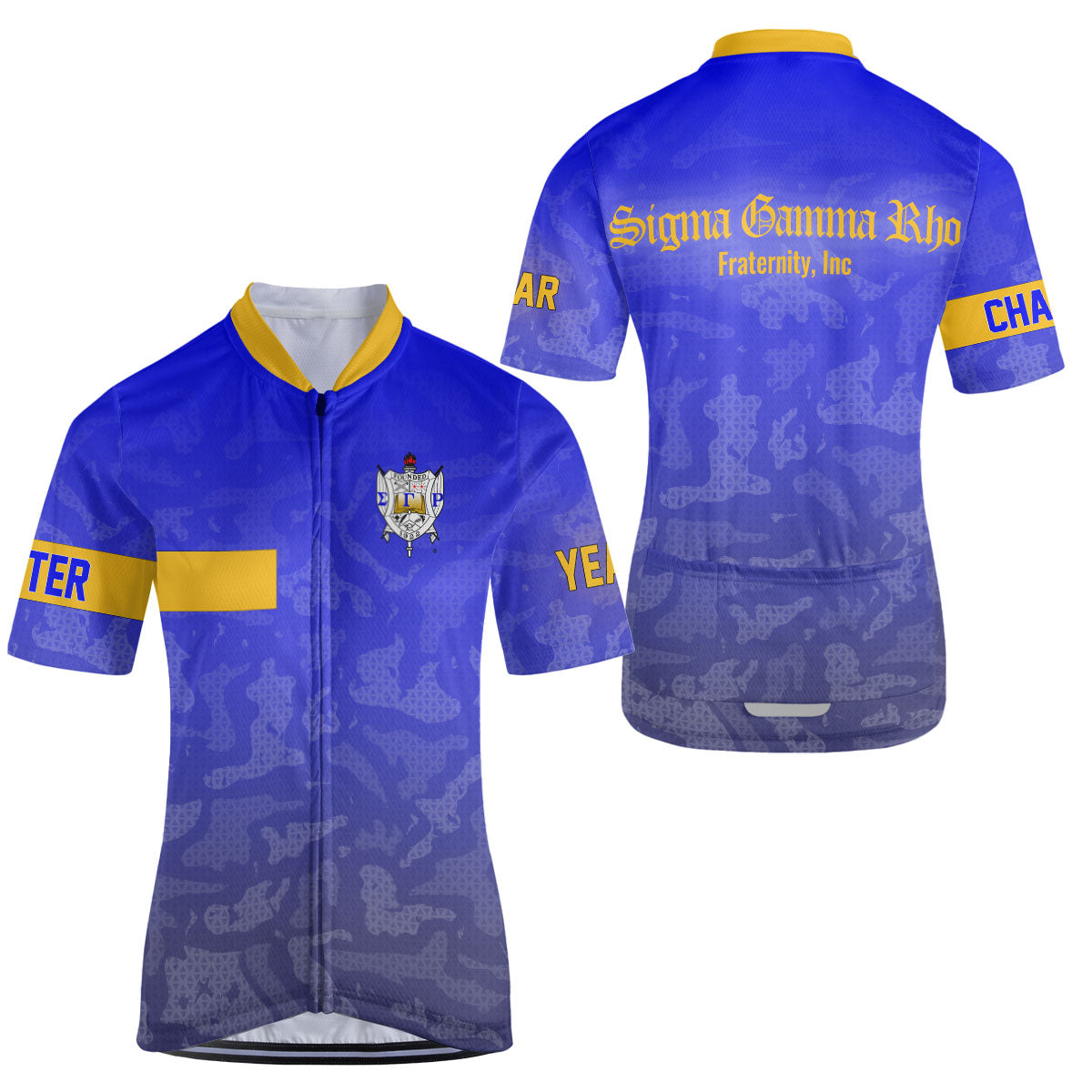 Sigma Gamma Rho Cycling Jersey Custom Blue Yellow Camouflage Style