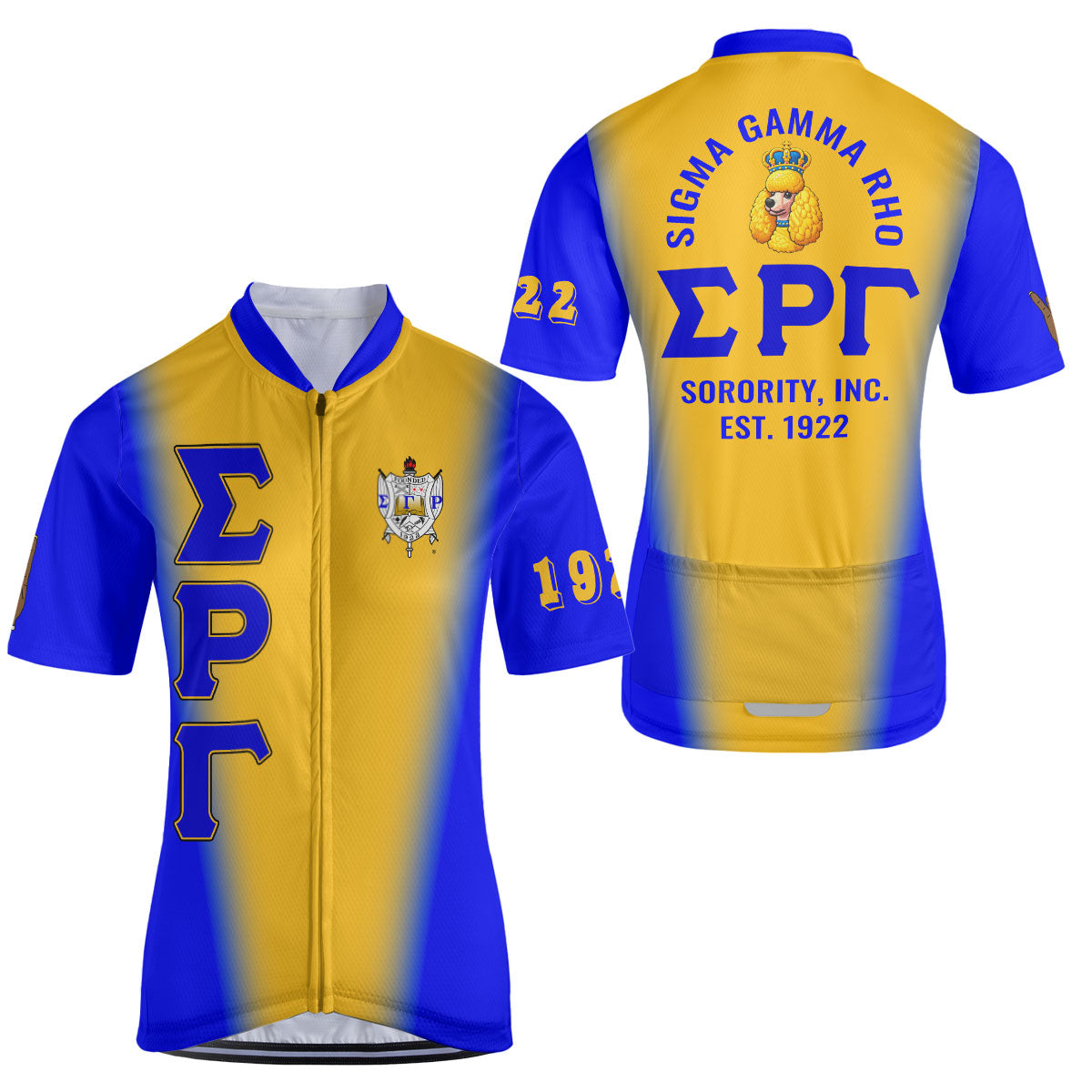 Sigma Gamma Rho Cycling Jersey Custom Blue Yellow Spear Gradient Style