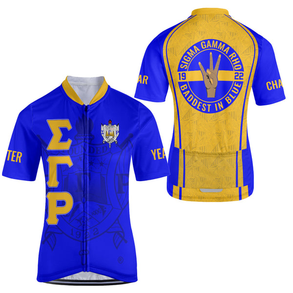 Sigma Gamma Rho Cycling Jersey Custom Blue Yellow Triangle Style