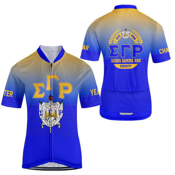 Sigma Gamma Rho Cycling Jersey Custom Blue Yellow Gradient Triangle Style