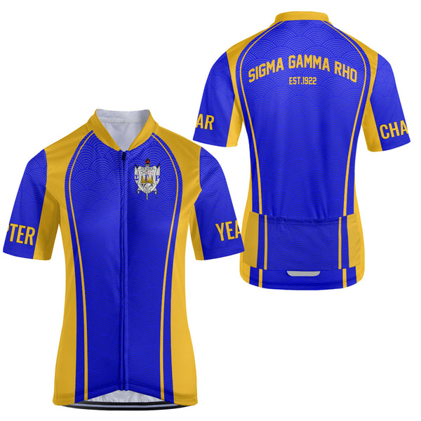 Sigma Gamma Rho Cycling Jersey Custom Blue Yellow Wave Style