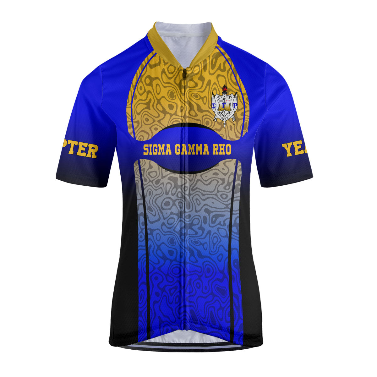 Sigma Gamma Rho Cycling Jersey Custom Blue Yellow Geometric Lines Style