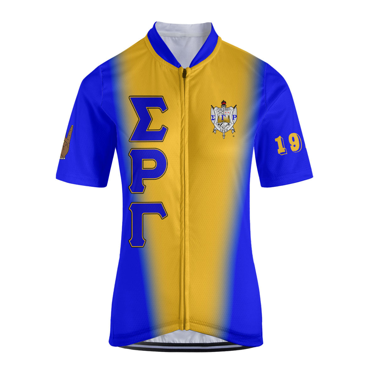 Sigma Gamma Rho Cycling Jersey Custom Blue Yellow Spear Gradient Style