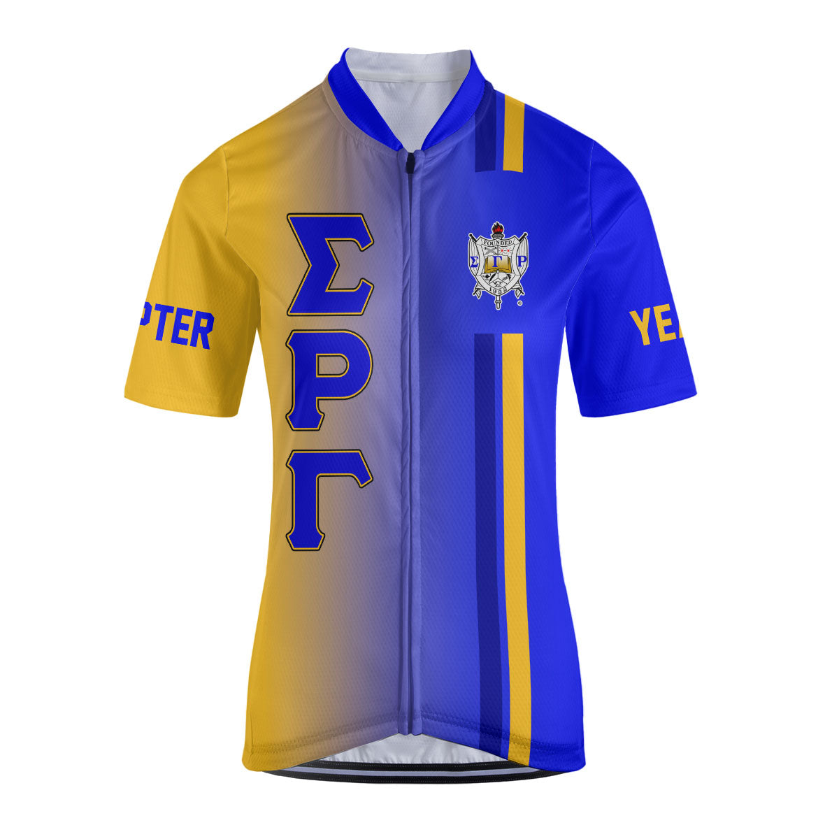 Sigma Gamma Rho Cycling Jersey Custom Blue Yellow Side Gradient Style