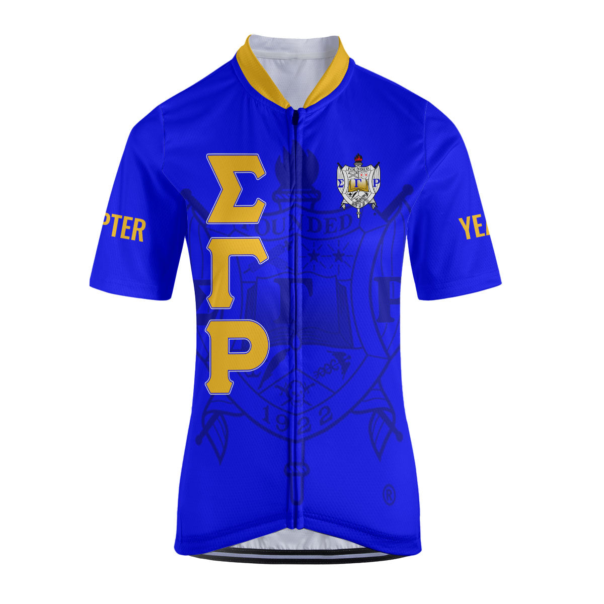 Sigma Gamma Rho Cycling Jersey Custom Blue Yellow Triangle Style