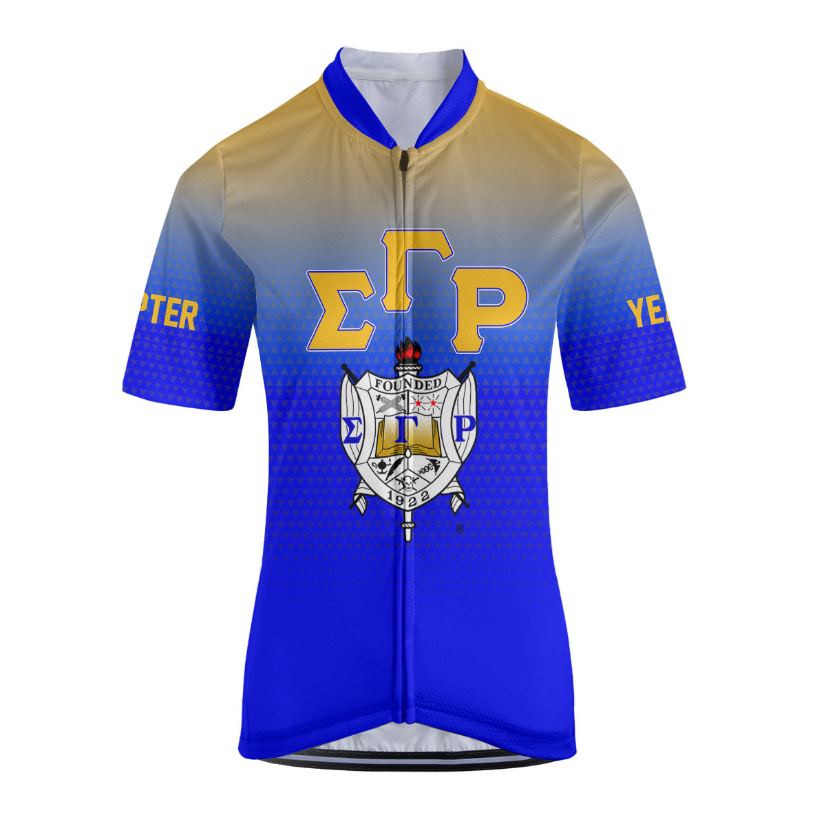 Sigma Gamma Rho Cycling Jersey Custom Blue Yellow Gradient Triangle Style