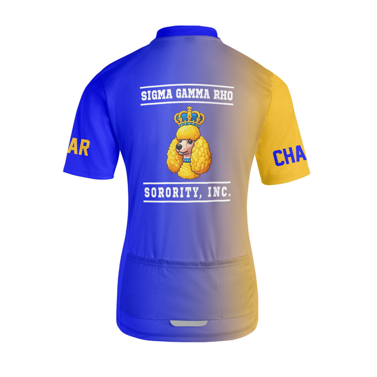 Sigma Gamma Rho Cycling Jersey Custom Blue Yellow Side Gradient Style