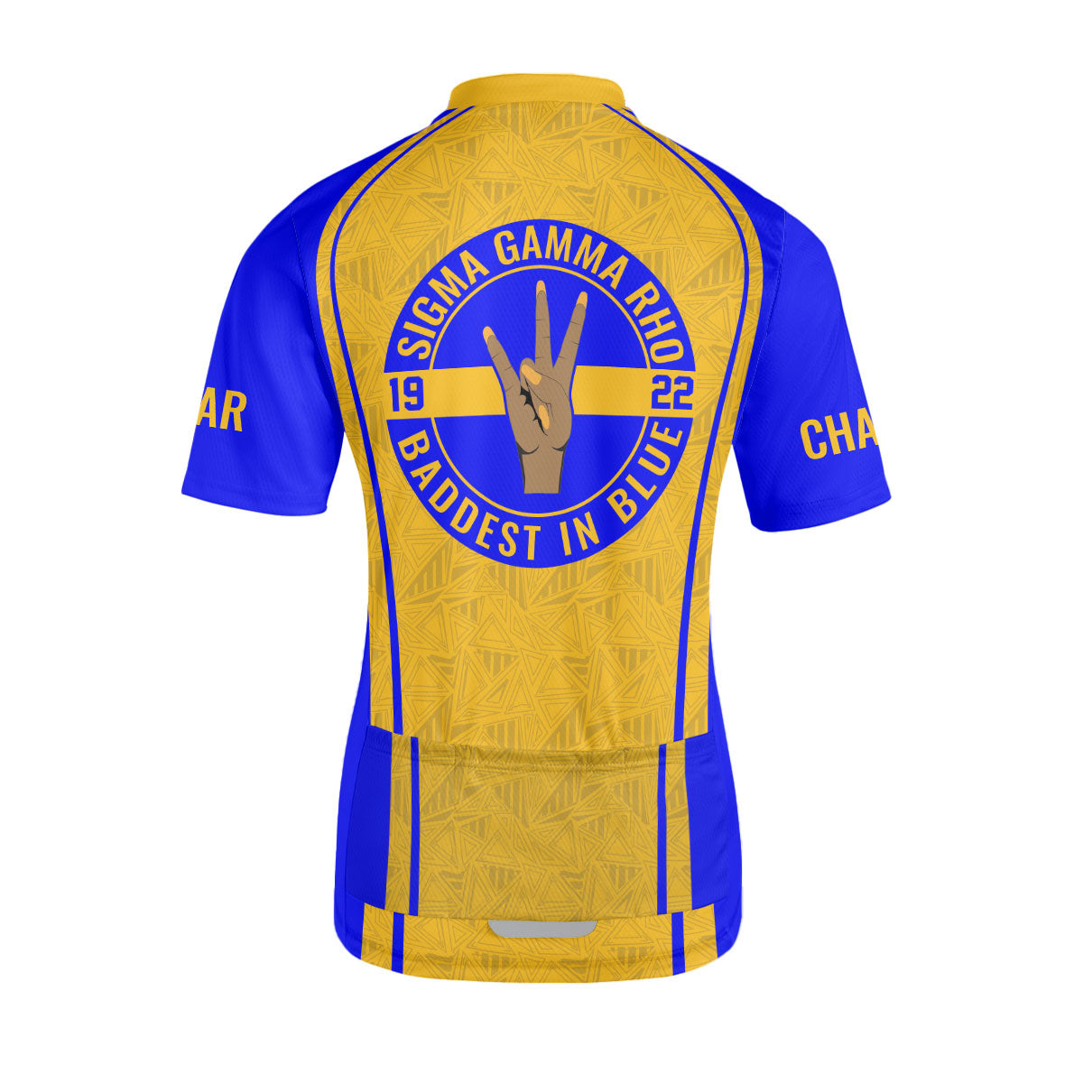 Sigma Gamma Rho Cycling Jersey Custom Blue Yellow Triangle Style