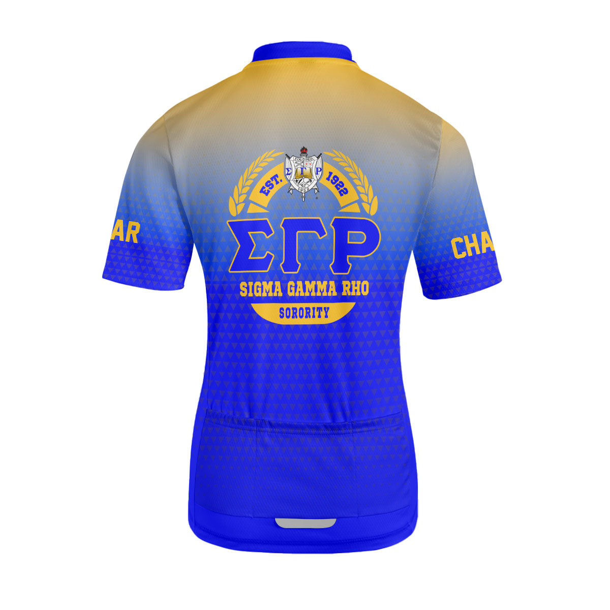 Sigma Gamma Rho Cycling Jersey Custom Blue Yellow Gradient Triangle Style